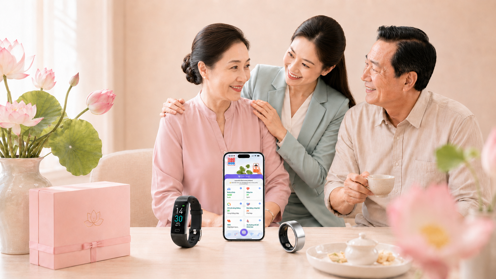 Gia đình Việt sum vầy bên JBA AI Nhẫn, Vòng đeo và Ứng dụng JBA AI trong mùa Vu Lan